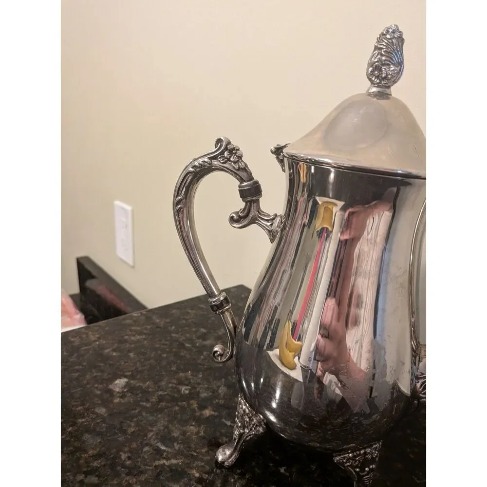 Vintage Victorian Style Silverplate Footed Coffee/Tea Pot With Floral Designs